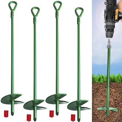 Photo 1 of 18" Long Green Ground Anchor Kit(4 Pcs/Set), 3" Wide Helix,Heavy Duty Anchor Hook with Solid Steel Shaft?Best Choice for Swing Sets, Securing Animals,Camping Tent, Canopies, Car Ports, Sheds …