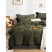 Photo 1 of  Queen Size Comforter Set Olive Green Tufted Jacquard Boho Geometry Soft Shabby Chic Down Alternative Microfiber Bedding - All Season Duvet Modern Farmhouse Bed Set Women Men 90x90 3pc Dark Green
