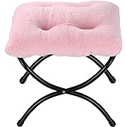 Photo 1 of  Folding Foot Stool, Small Accent Foot Rest, Faux Fur Elegant Foldable Ottoman with Metal Frame, Upholstered Morden Folding Footstool for Home Living Room Bedroom Washable Pink