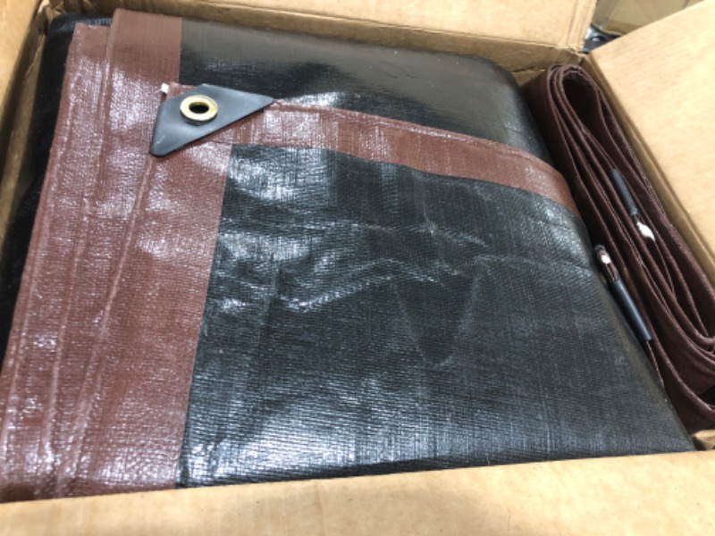 Photo 1 of 10x12 20mil Super Heavy Duty Tarps Cover Waterproof UV Resistant Rip and Tear Proof Tarpaulin with Grommets by TARPAL(Grey/Brown)