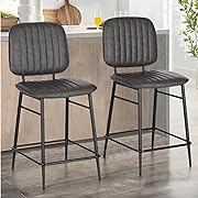 Photo 1 of ALPHA HOME Bar Stools Set of 2, Counter Stools with High Back, Modern Upholstered Cushion Barstools Chair with Metal Frame for Kitchen Dining Cafe Indoor, 24 Inch, Dark Grey, 2PCS
