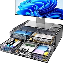 Photo 1 of HUANUO 2 Tier Monitor Stand, Metal Monitor Riser with Drawer, Desk Organizer, Monitor Stand with Storage, Desktop Computer Stand for PC, Laptop, Printer
