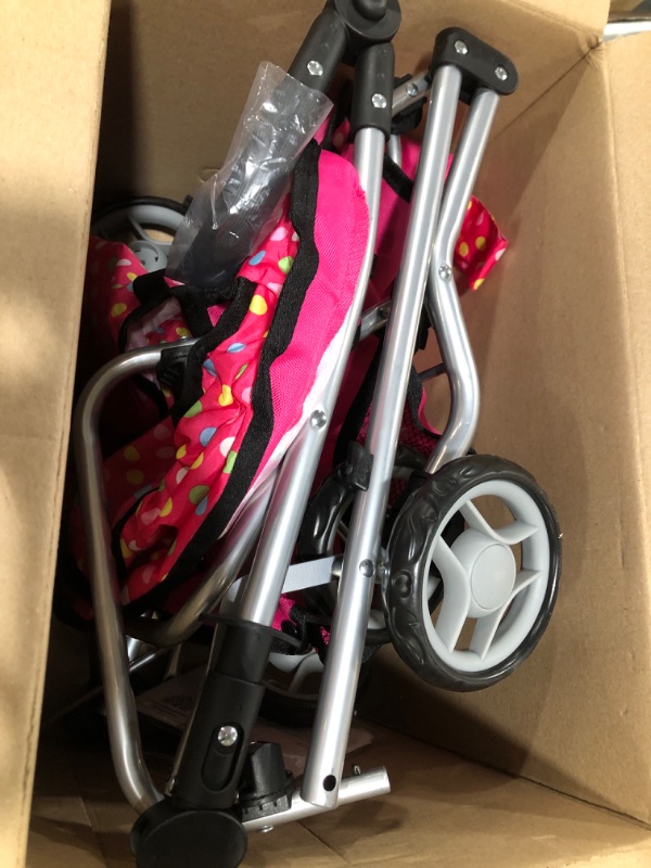 Photo 2 of Exquisite Buggy, Twin Doll Stroller with Diaper Bag and Swivel Wheels & Adjustable Handle - Pink & Polka Dot Design