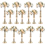 Photo 1 of 12 Pcs Gold Metal Flower Wedding Centerpieces Stand for Table Tall Versatile Flower Arrangement Flower Vase Stand Pillar Candle Holder for Party Wedding Reception Dinner Table (3 Sizes)
