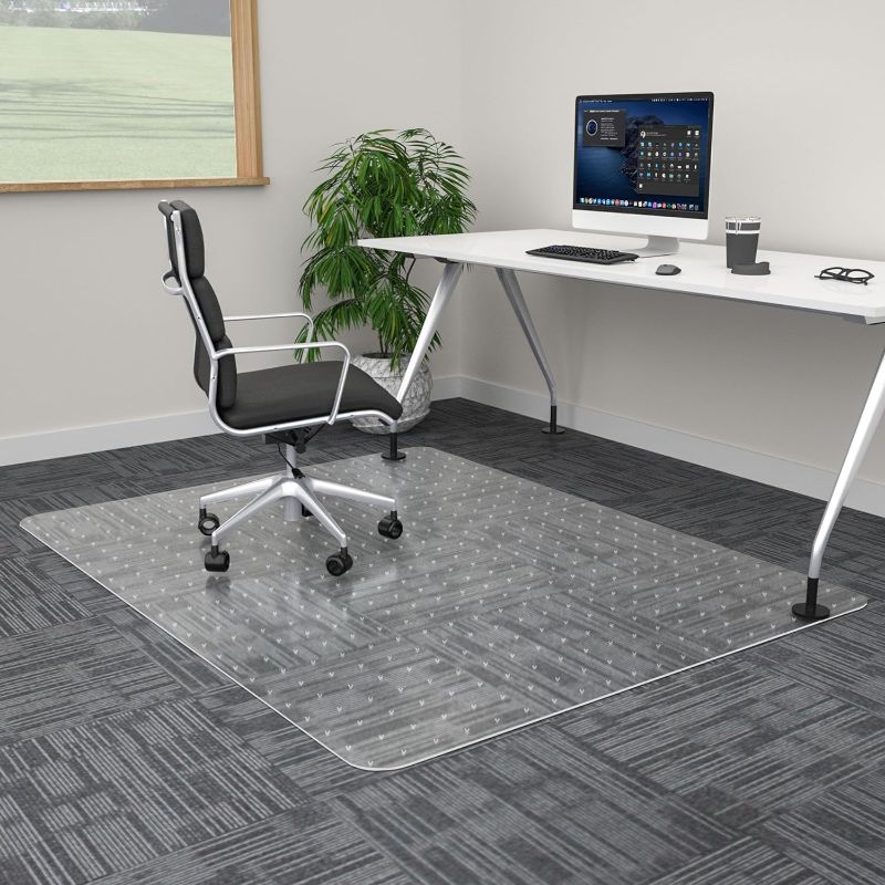 Photo 1 of  Large Office Chair Mat for Carpet,  Clear Desk Chair Mat for Low Pile Carpeted Floors- Easy Glide Plastic Floor Mat for Office Chair on Carpet