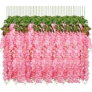 Photo 1 of 10PCS 3.2 Feet Artificial Flower Wisteria Vine Ratta Hanging Wedding Decor Garlands(Pink)
