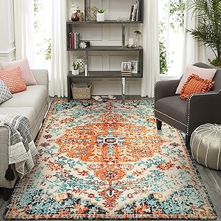 Photo 1 of Lahome Area Rugs 9x12 Living Room, Large Rugs for Bedroom Aesthetic, Boho Moroccan Floral Colorful Soft Non-Slip Non-Shedding Printed Indoor Carpet for Dining Room Nursery Kids Playroom 9' x 12' Colorful