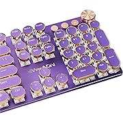 Photo 1 of  Style Mechanical Gaming Keyboard White LED Backlit 104-Key NKRO Pink Switches Retro Round Keycaps Golden Ring Volume Knob Metal Panel Wired USB-C Detachable Cable, Purple