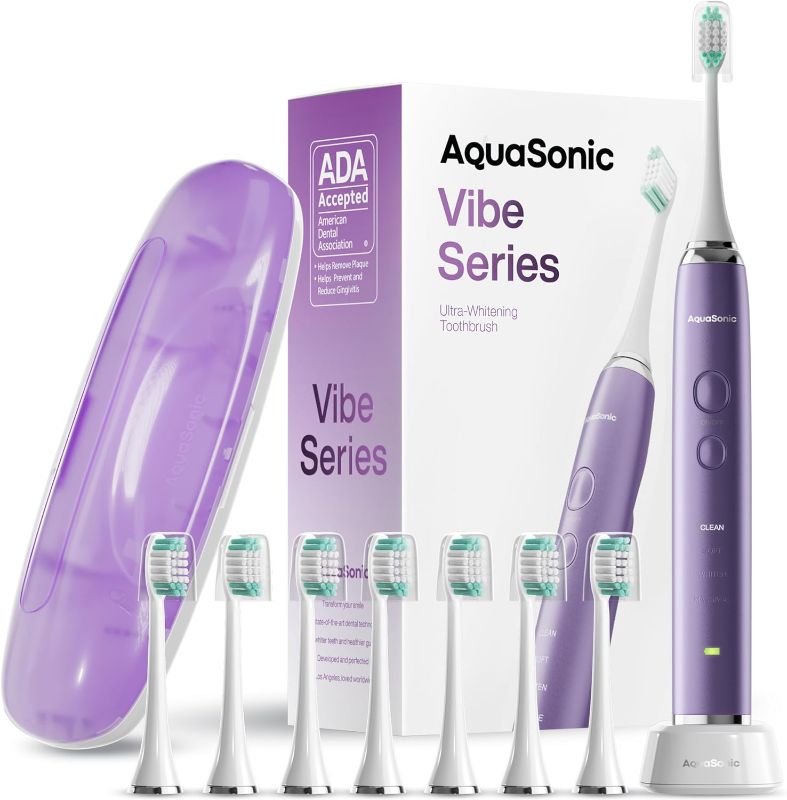 Photo 1 of Aquasonic Vibe Series Ultra-Whitening Toothbrush – ADA Accepted Power Toothbrush - 8 Brush Heads & Travel Case – 40,000 VPM Motor & Wireless...
