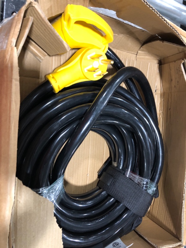 Photo 2 of 50 FT 50 Amp RV/EV Extension Cord Outdoor with Grip Handle, 4 Prong Flexible Heavy Duty 6/3+8/1 Gauge STW RV Power Cord Waterproof, NEMA 14-50P to 14-50R, Black-Yellow, ETL Listed
