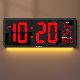 Photo 1 of 16” Large Digital Wall Clock with Remote Control - Adjustable Dimmer, 7 Color Night Lights, Big LED Clock with Indoor Temperature, Date, Auto DST, 12/24Hour, Wall Mount/Foldable Stand
