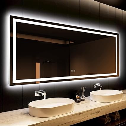 Photo 2 of ROOMTEC 20 x 33 Inches LED Bathroom Mirror with Front and Backlit,Anti-Fog,3 Colors and Dimmable Light(Horizontal/Vertical)