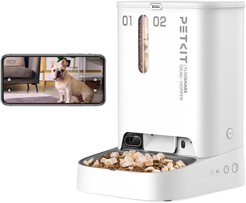 Photo 1 of PETKIT Automatic Cat Feeder with Camera,1080P HD Video with Night Vision,Double Hopper Pet Feeder for Cats and Dogs with 2-Way Audio,Smart App Control Cat Food Dispenser,2.4G WiFi/Anti-Stick Bowl Double Feed Hoppers with Camera