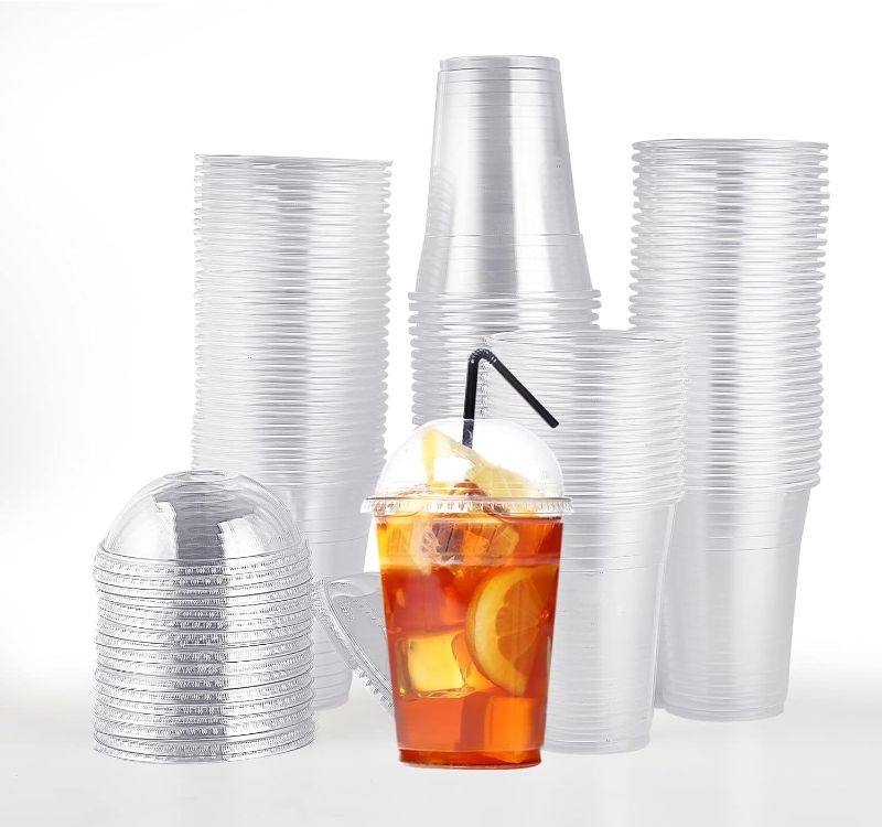 Photo 1 of 100 PACK 12 oz Clear Plastic Cups with Dome Lids, Disposable Dessert Cups, Parfait Cups for Ice Cream, Iced Cold Coffee Drinks, Cupcake, Fruit Cups for Party
