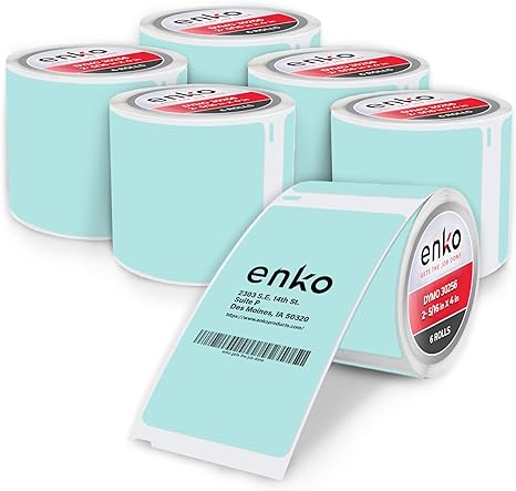 Photo 1 of enKo [6 Rolls, 1800 Direct Thermal Labels] Blue Turquoise Compatible Colored for Dymo Labels 30256 - Stickers Label (2-5/16 x 4") Use with Dymo, Rollo Thermal Printer as Shipping & Mailing Labels
