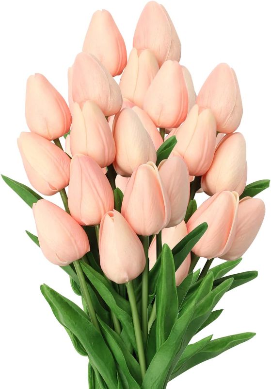 Photo 1 of 10 Pcs Tulips Artificial Flowers Real Touch Fake Tulips Fake Flowers for Decoration 13.5" Faux Tulips Faux Flowers Bulk Artificial Tulips Flowers for Vase Centerpieces Home Wedding Bouquet 10pcs Blooming 