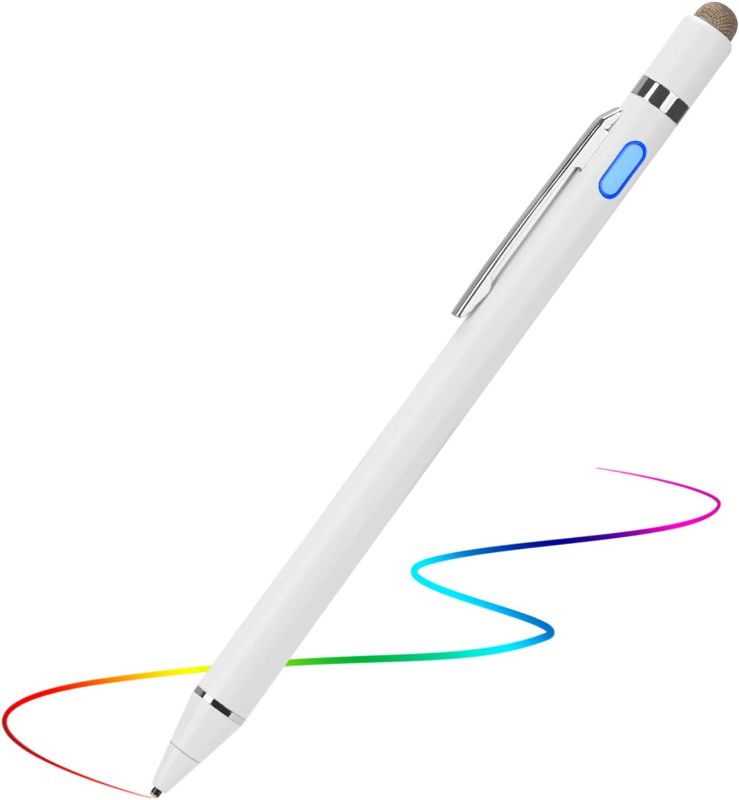 Photo 1 of 2-in-1 Active Stylus Digital Pen with 1.5mm Ultra Fine Tip for iPad iPhone Samsung Tablets, Work on Touchscreen Phones and Tablets,Good at Drawing and Writing, White
