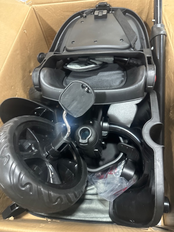 Photo 2 of **MISSING HEADREST** TODUFULL Folding Kids' Tricycle, 8 IN1 Baby Trike W/Removable Canpoy&Parental Push Rod, Toddler Bike Stroller for Kids 1-5 Years, 360° Swivel Seat, EVA Wheels?Storage Basket, Grey Grey 8 IN 1