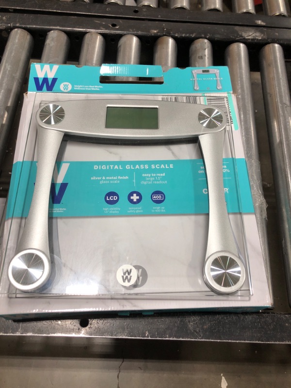 Photo 2 of Weight Watchers Scales by Conair Bathroom Scale for Body Weight, Digital Scale, Glass Body Scale Measures Weight Up to 400 Lbs. in Silver Frame