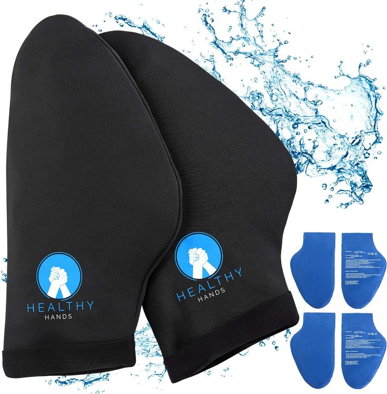 Photo 1 of Healthy Hands Hand Wrap – Cold Therapy Gloves for Chemo, Neuropathy, Arthritis, Injuries and Working Hands – Includes 2 Mittens and 4 Reusable and Flexible Gel Ice Packs S/M 