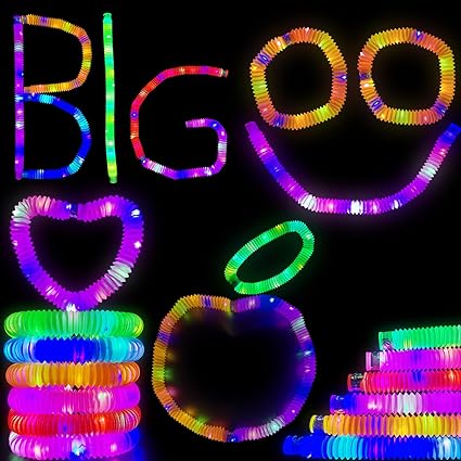 Photo 1 of 24 Pack Large Glow Sticks, LED Light Up Fidget Pop Tubes Party Favors for Kids, Glow in The Dark Party Supplies for Christmas Birthday, Glow Stick Bulk for Goodie Bags Stuffers
