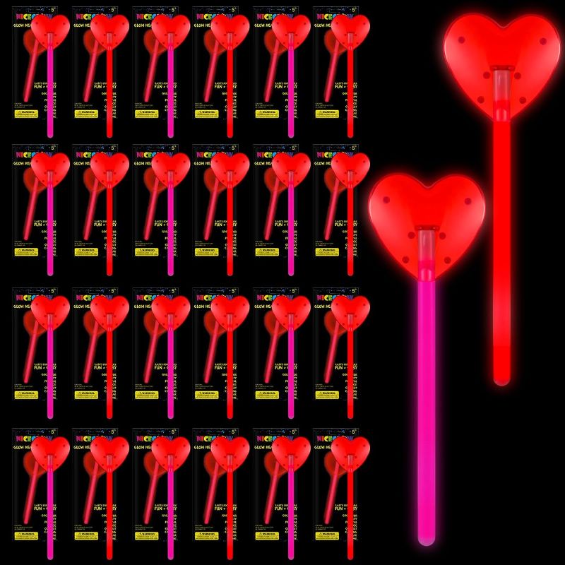 Photo 1 of 24 Pcs Heart Glow Sticks for Proposal Engagement Anniversary Decorations Red Pink Light Stick Set Glow in The Dark Valentines Wands for Gift Birthday Party Supplies Favors Goodie Bag Fillers
