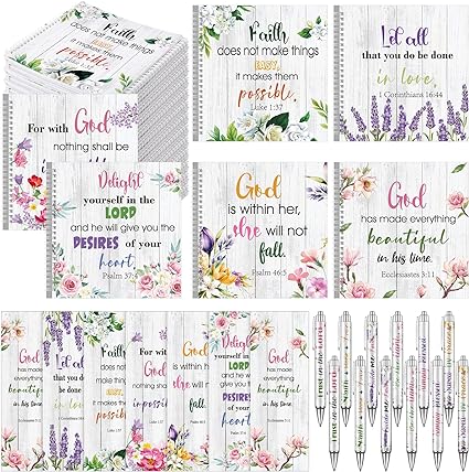 Photo 1 of 30 Set Christian Journals Gift for Women Inspirational Bible Gift Prayer Journal Bible Verse Pens Christian Bookmarks Spiral Journal Spiral Bible Notebooks for Women Prayer
