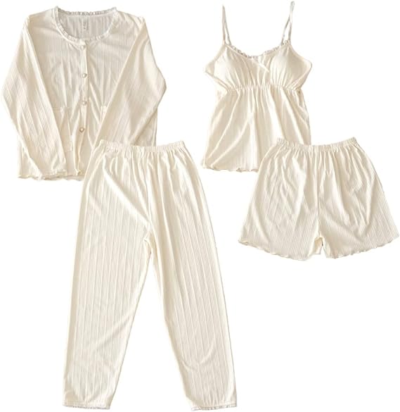 Photo 1 of 4 pcs Camisole Cardigan Long Pants Shorts Pants Pajamas Set Soft Pajamas
xxl