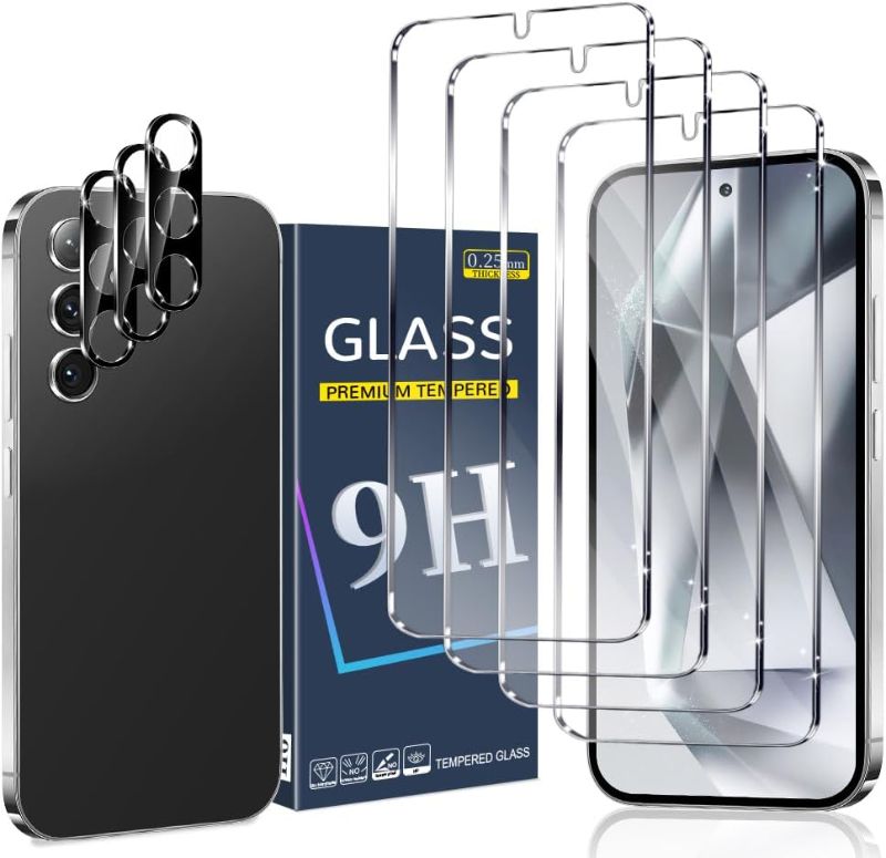Photo 1 of [4+3 Pack] Galaxy S24 Plus Screen Protector, Ultra HD Tempered Glass Film [Scratch Resistant] [3D Full Coverage ] [9H Hardness] [Fingerprint Unlock] For Samsung Galaxy S24 Plus
