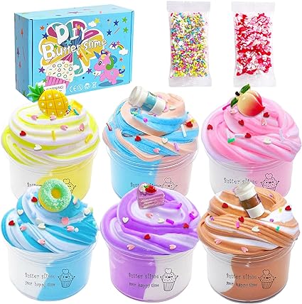 Photo 1 of Butter Slime Kit for Girls, 6 Pack Slime Party Favors, Stress Relief Fidget Toy Scented Sludge DIY Cloud Slime Toy for Kids Boys Birthday Gifts (100ml Each)
