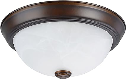Photo 1 of 11 in. 2-Light Bronze Finish Flush Mount with White Alabaster Glass Diffuser
