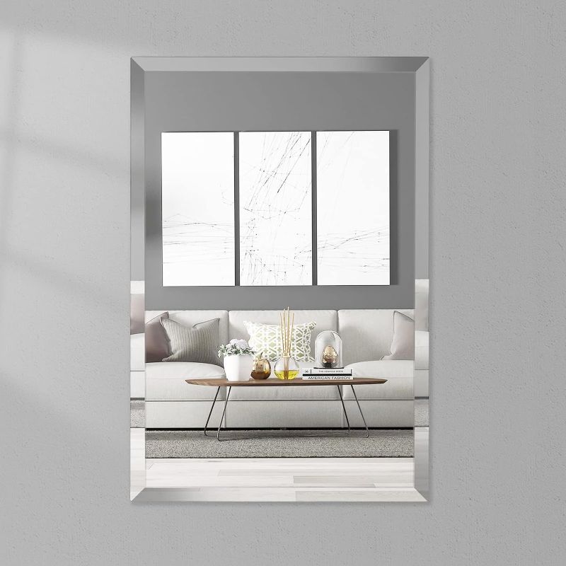 Photo 1 of 20x30 inch Beveled Bathroom Mirror, Rectangle Frameless Mirror, 1" Polished Beveled Edge Wall Mirror, Beveled Square Mirror for Bathroom, Living Room, Bedroom 20"x30" Square