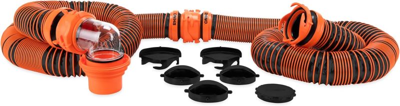 Photo 1 of ??Camco RhinoEXTREME 20-Foot Camper / RV Sewer Hose Kit - Premium Sewer Kit - Pre-Assembled & Ready-to-Use - Includes 4-in 1 Dump Station Adapter & Storage Caps - Crush & Abrasion Resistant (21012)
