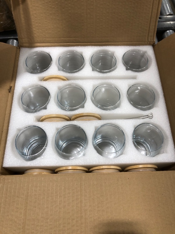 Photo 2 of [ 12pcs Set ] Glass Cups with Bamboo Lids and Glass Straw - Beer Can Shaped Drinking Glasses, 16 oz Iced Coffee Glasses, Cute Tumbler Cup for Smoothie, Boba Tea, Whiskey, Water - 4 Cleaning Brushes