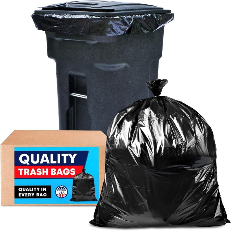 Photo 1 of 65 Gallon Trash Bags for Toter, (Value-Pack 50 Bags w/Ties) 64 Gallon Large Black Heavy Duty Garbage Bags, 50"W x 60"H.