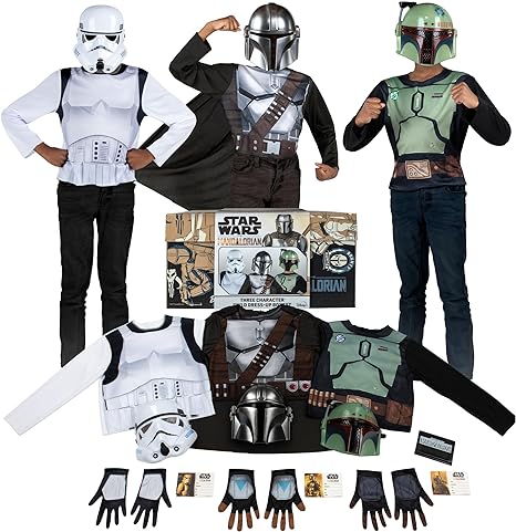 Photo 1 of STAR WARS The Mandalorian Child Costume Dress-Up Trunk - Medium-Size Costume Tops, Gloves, Masks, and ID Cards of The Mandalorian, Boba Fett and Stormtrooper - Amazon Exclusive
