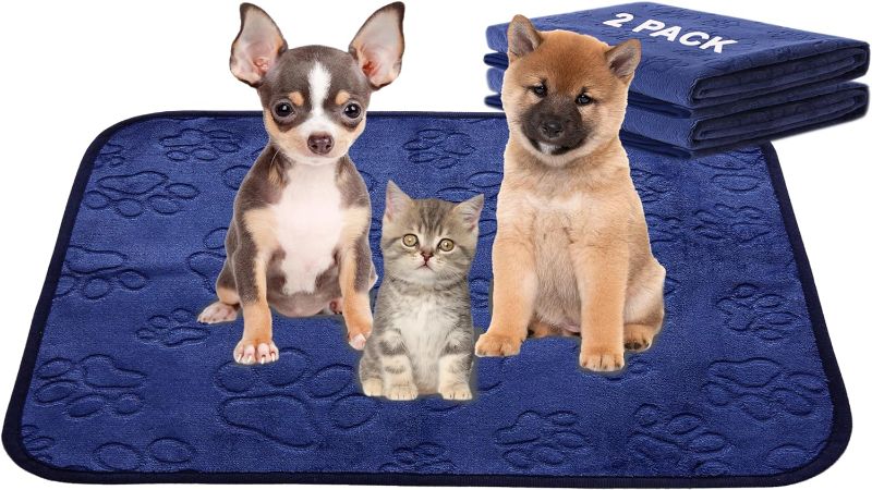 Photo 1 of Qeils Reusable Puppy Pads, 18"x 24" 2 Pack Washable Pee Pads for Dogs, Waterproof Non Slip Wee Wee pad, Absorbent and Leakproof Training Mats for Potty, Crate, Playpen, Bed, Sofa Flannel 18"*24" Navy Footprint (Pack of 2)