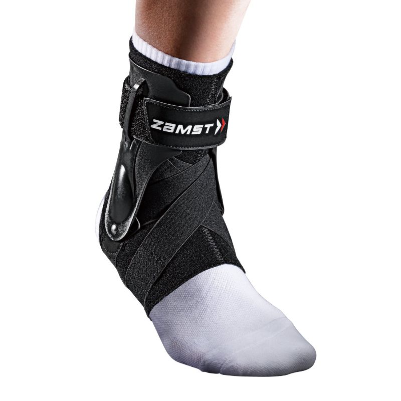 Photo 1 of Zamst A2-DX Sports Ankle Brace with Protective Guards For High Ankle Sprains and Chronic Ankle Instability-for Basketball, Volleyball, Lacrosse, Football-Black, Size, Right and Left Specific Small - Left Black