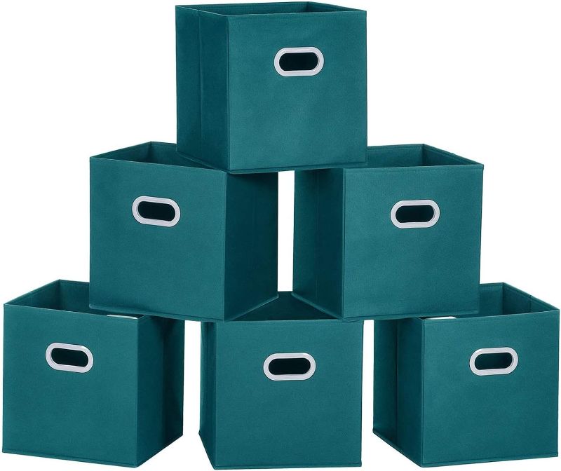 Photo 1 of MaidMAX Storage Bins 12x12x12, for Home Organization and Storage, Toy Storage Cube, Closet Organizers and Storage, with Dual Plastic Handles, Teal, Set of 6
