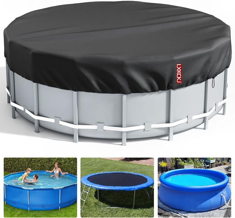 Photo 1 of LXKCKJ 12 Ft Round Pool Cover, Solar Covers for above Ground Pools, Summer Pool Cover Protector with Pool Cover Accessories, PE Tarp Ideal for Waterproof and Dustproof (Black)