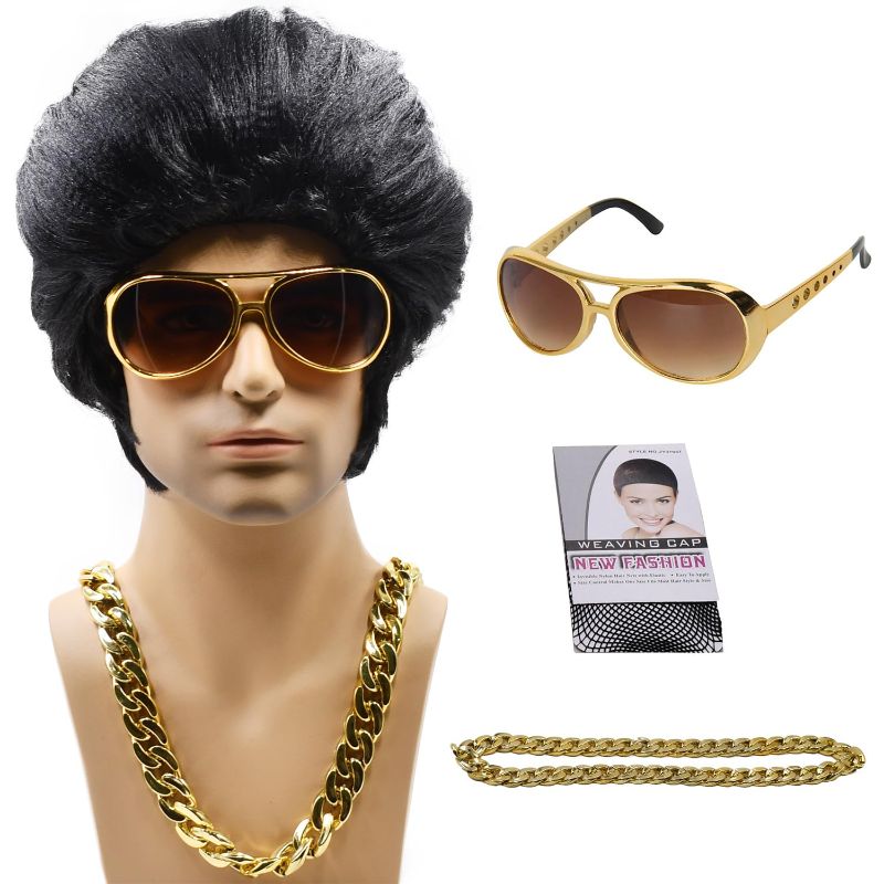 Photo 1 of PATURPINT 50s Rocker Wig with Sideburns-Adult Retro Rock and Roll Costume Wig Accessory for Cosplay Halloween Theme Party, Sunglass and Necklace Included