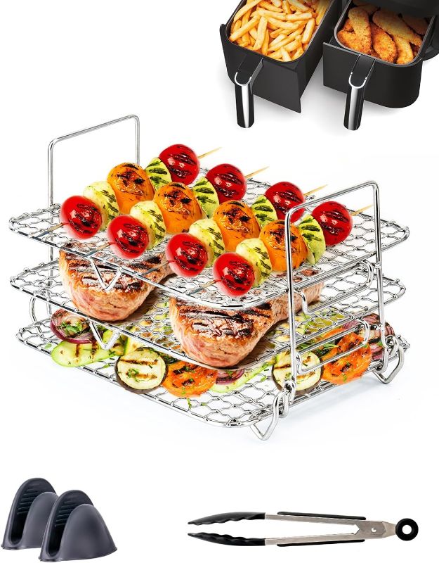 Photo 1 of CODOGOY Air Fryer Rack for Ninja Foodi DZ401 Dual Zone XL, Multi-Layer Air Fryer Accessories Dehydrator Rack Compatible with Ninja Double Air Frye (7.09"D x 5.83"W x 4.72"H)
