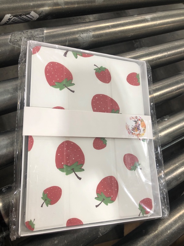 Photo 2 of Cute Fruit Strawberry for iPad 7th/8th/9th Generation Case with Pencil Holder, Auto Sleep/Wake, White Leather with Clear Soft TPU Back Cover for iPad 10.2 Inch 2019/2020/2021 10.2-inch iPad(2019/2020/2021) Strawberry/White