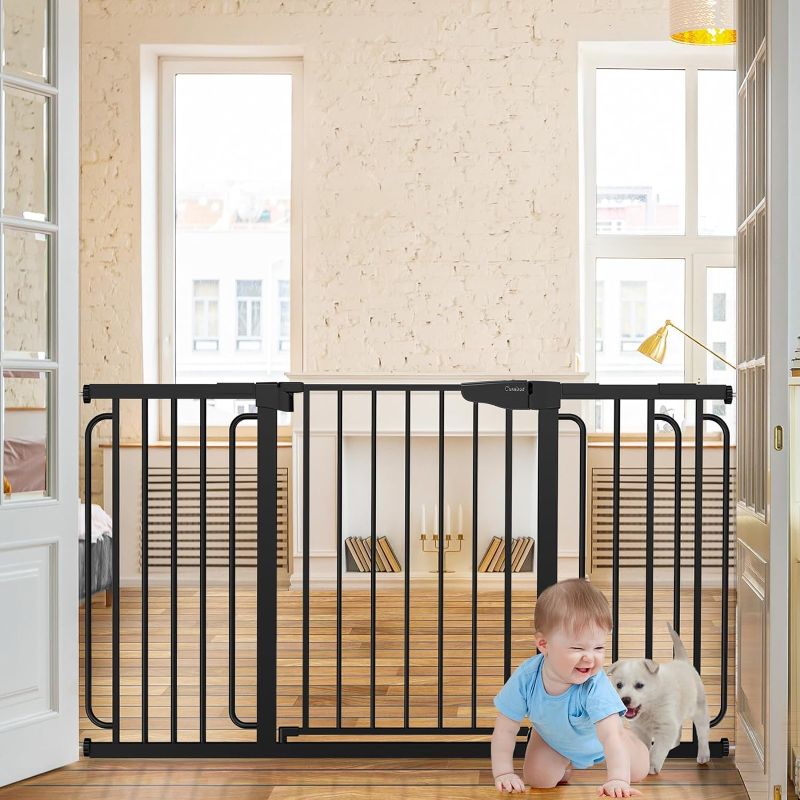 Photo 1 of Cumbor 29.7-57" Extra Wide Baby Gate for Stairs, Mom's Choice Awards Winner-Dog Gate for Doorways, Pressure Mounted Walk Through Safety Child Gate for Kids Toddler, Tall Pet Puppy Fence Gate, Black
