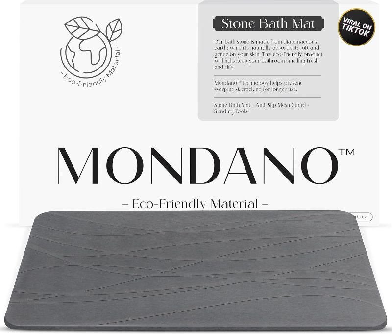 Photo 1 of Mondano Stone Bath Mat, Diatomaceous Earth, Quick Dry, Non Slip, Bathroom Rug, Stone Dish Drying Mat, Graphite Grey
