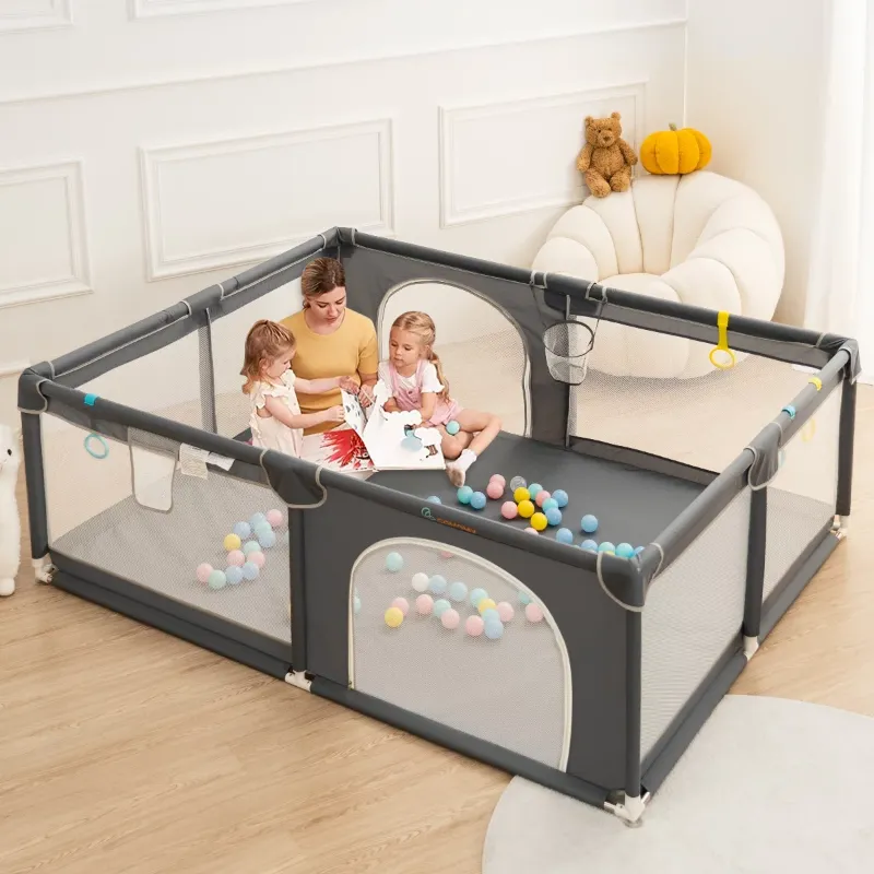 Photo 1 of Baby Playpen, 71x79 Large Baby Playard, Infant Activity Center with Anti-Slip Base, Gray
