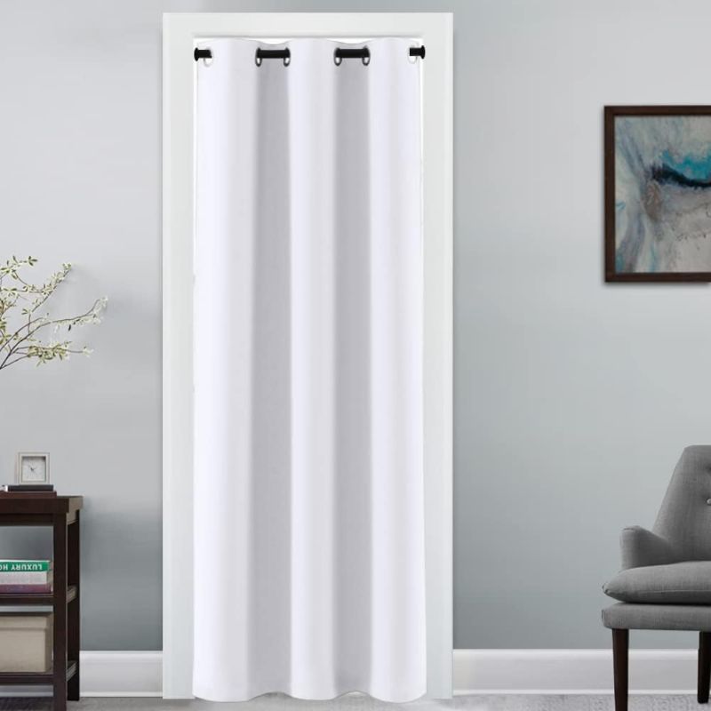 Photo 1 of H.VERSAILTEX Doorway Curtain Blackout Closet Door Curtain Room Divider Window Treatment Curtain for Bedroom Thermal Insulated Privacy Drape Soundproof Grommet, 42 x 80 inches, 1 Panel, White