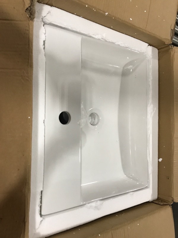 Photo 2 of SHACO Wall Mount Sink for Small Bathroom, 20x16 Inch Wall Mounted Bathroom Sink with Installation Kit, Wall Hung Floating Sink White Single Hole Lavatory Powder Room Washroom Ceramic Bathroom Sink