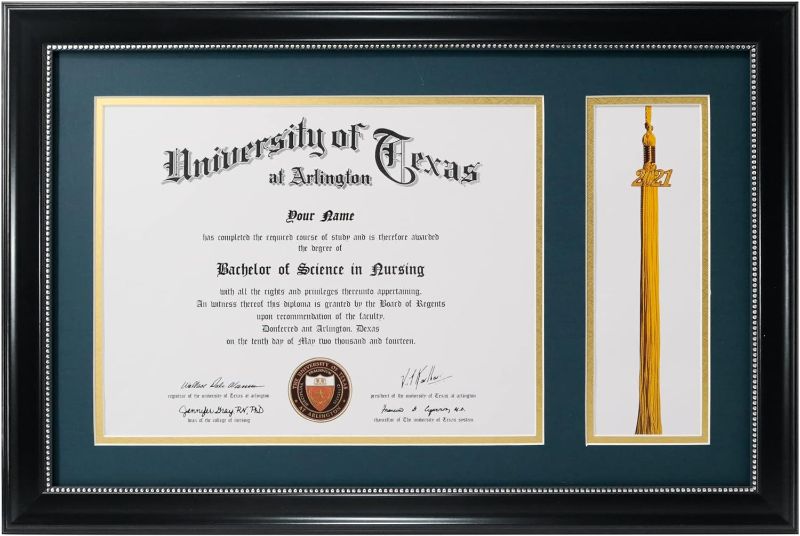 Photo 1 of GraduationMall 11x17 Black Diploma Frame with Tassel Holder for 8.5x11 Certificate Document,Real Glass, Navy over Gold Mat
