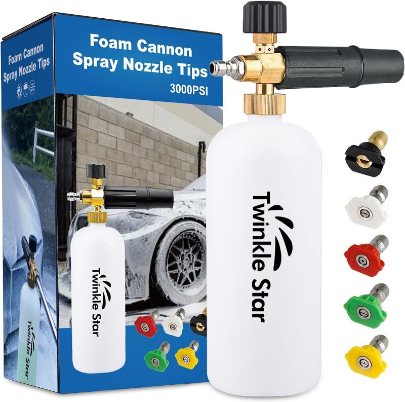 Photo 1 of Twinkle Star Foam Cannon 1 L Bottle Snow Foam Lance with 1/4" Quick Connector, 5 Nozzle Tips for Pressure Washer
